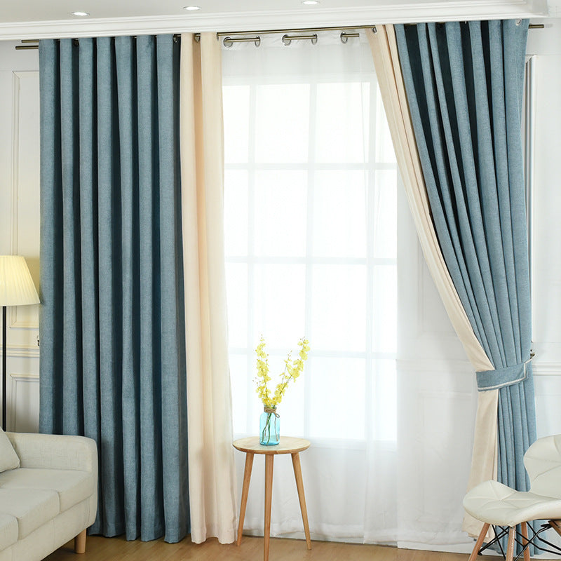 Factory direct stitching simple solid chenille curtain high shading curtain finished living room bedroom curtains Unbranded