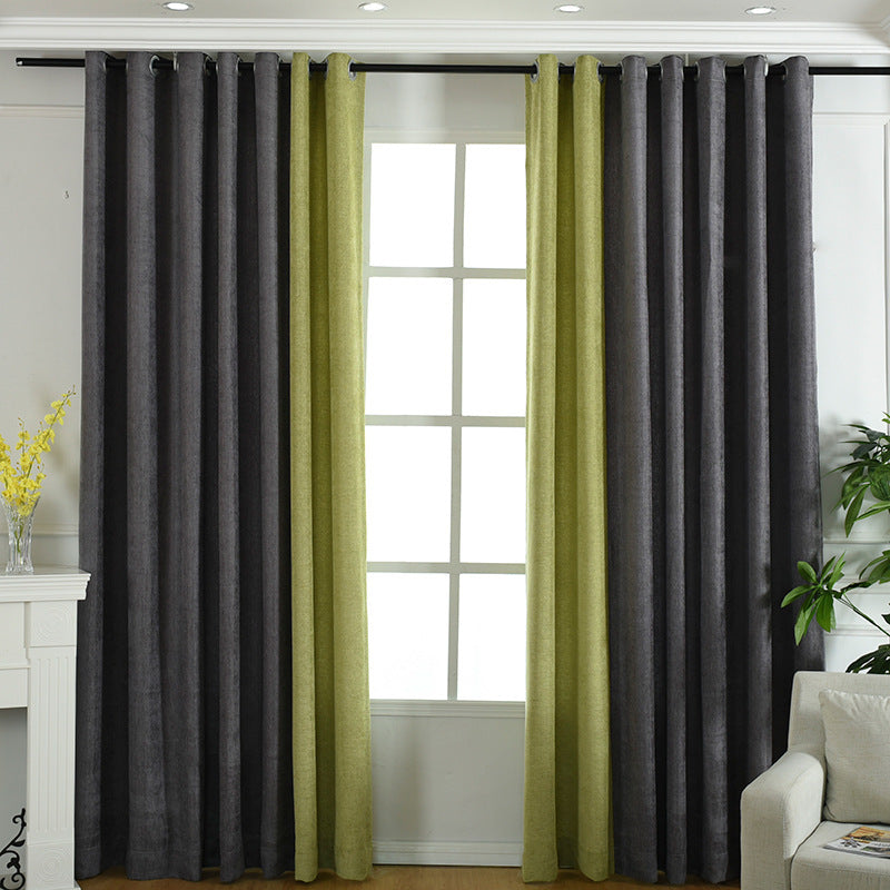 Factory direct stitching simple solid chenille curtain high shading curtain finished living room bedroom curtains Unbranded