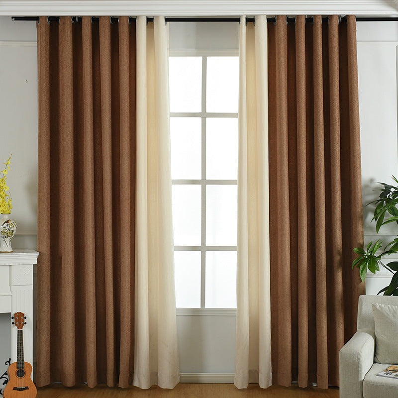 Factory direct stitching simple solid chenille curtain high shading curtain finished living room bedroom curtains Unbranded