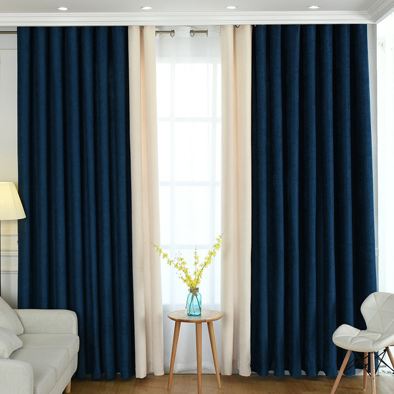 Factory direct stitching simple solid chenille curtain high shading curtain finished living room bedroom curtains Unbranded