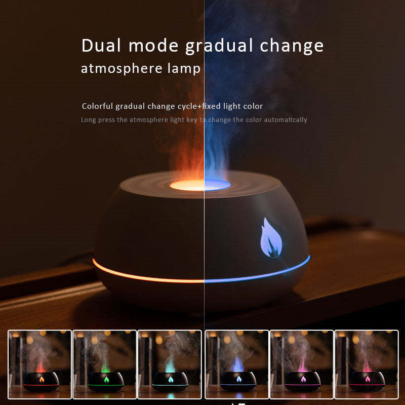 Flame Humidifier Aromatherapy Diffuser 7 Colors Light Home Air Humidifier 130ML USB Room Fragrance Essential Oil Diffuser Kaps B International