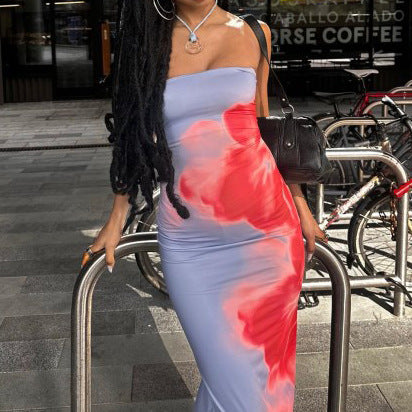 Slim Slit Tube Long Dress Summer Sexy Pint Party Beach Dresses Women's Clothing Kaps B International