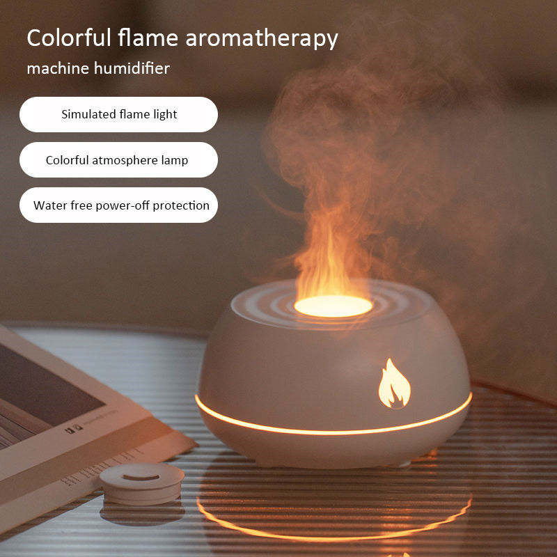 Flame Humidifier Aromatherapy Diffuser 7 Colors Light Home Air Humidifier 130ML USB Room Fragrance Essential Oil Diffuser Kaps B International