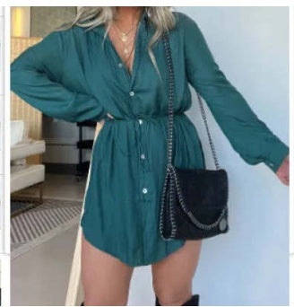 Women's Long Sleeve Jumpsuit With Button Fashion Shirt Dress Kaps B International