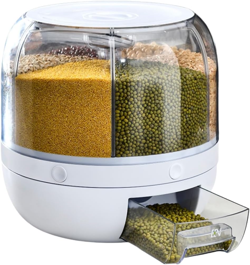 GOMINIMO 6 in 1 Rotating 360° Grain Dispenser with Lid White GOMINIMO