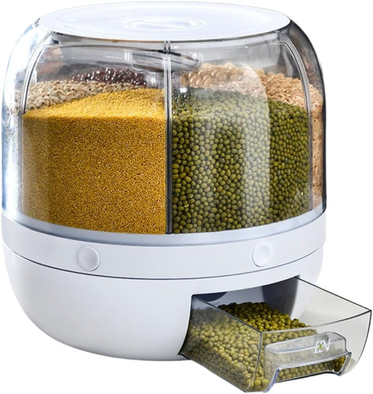 GOMINIMO 6 in 1 Rotating 360° Grain Dispenser with Lid White GOMINIMO