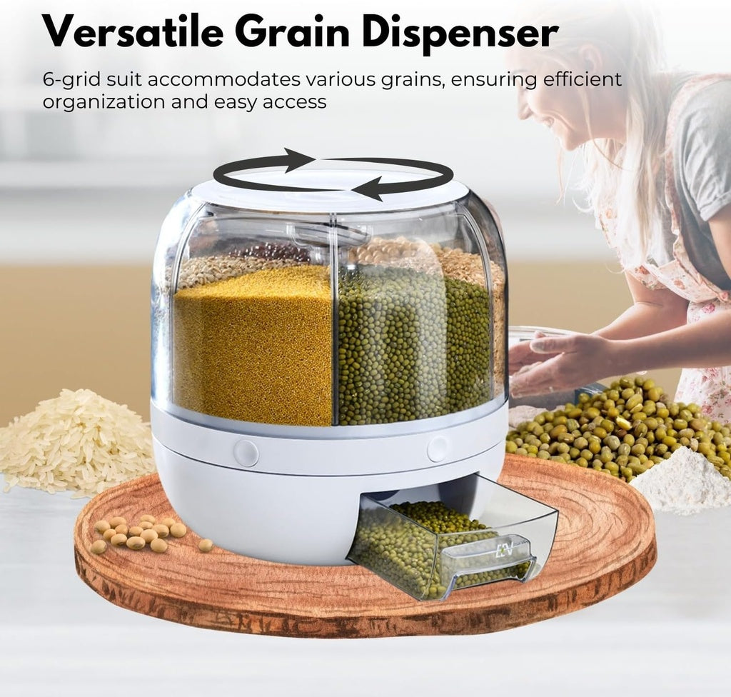 GOMINIMO 6 in 1 Rotating 360° Grain Dispenser with Lid White GOMINIMO