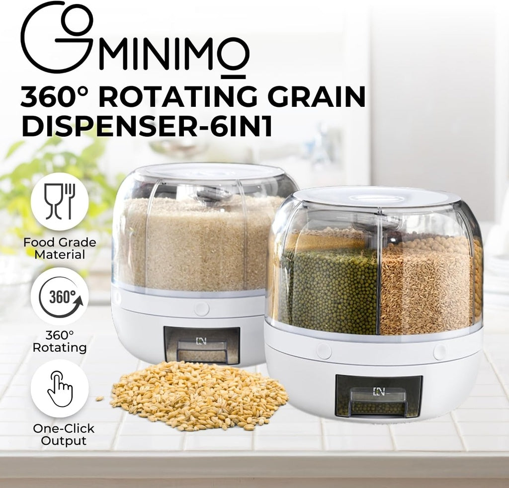 GOMINIMO 6 in 1 Rotating 360° Grain Dispenser with Lid White GOMINIMO