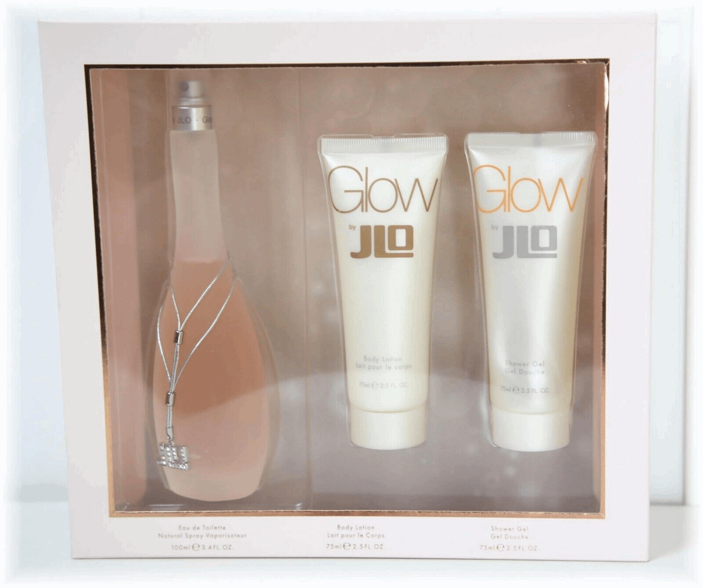 Jennifer Lopez Glow 3 Pc. Gift Set for Women B/L 2.5 oz. + Bath & S/G 2.5 oz. + EDT 3.4 oz., 101 ml